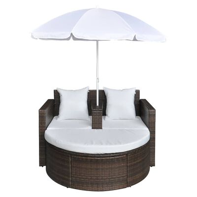 vidaXL Garden Bed with Parasol Brown Poly Rattan