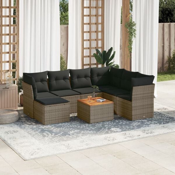 vidaXL 8 Piece Garden Sofa Set with Cushions Grey Poly Rattan