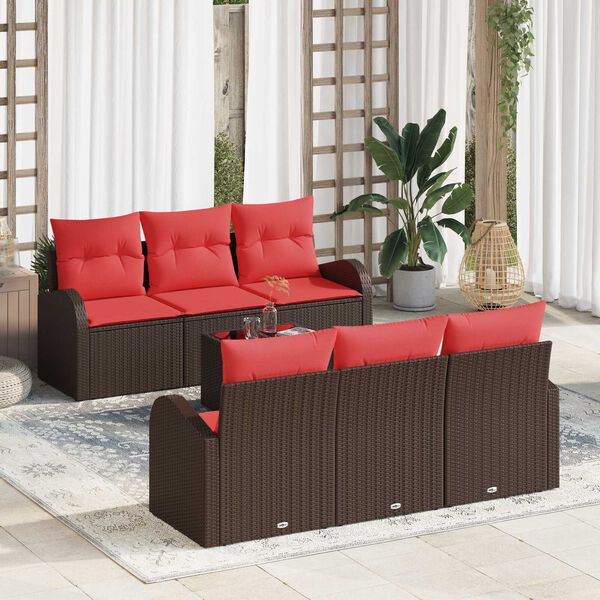 vidaXL 7 Piece Garden Sofa Set with Cushions Brown Poly Rattan