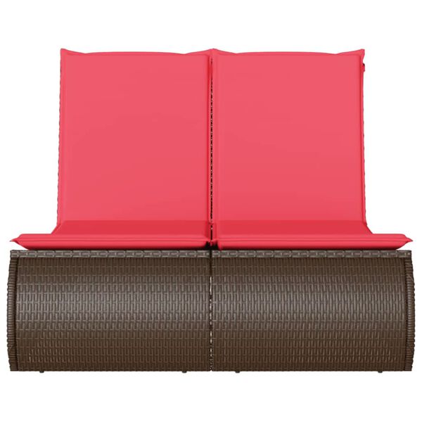 vidaXL Double Sun Lounger with Cushions Brown Poly Rattan