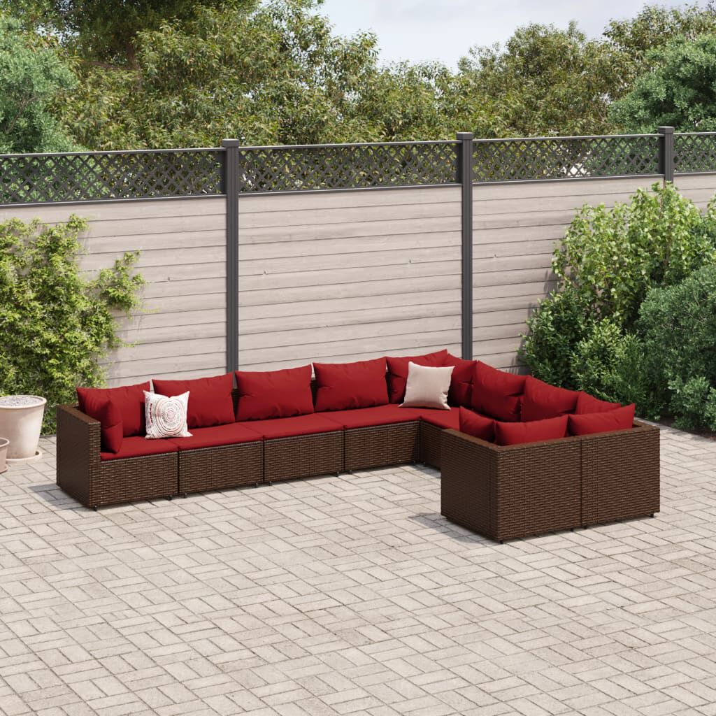 vidaXL 9 Piece Garden Sofa Set with Cushions Brown Poly Rattan