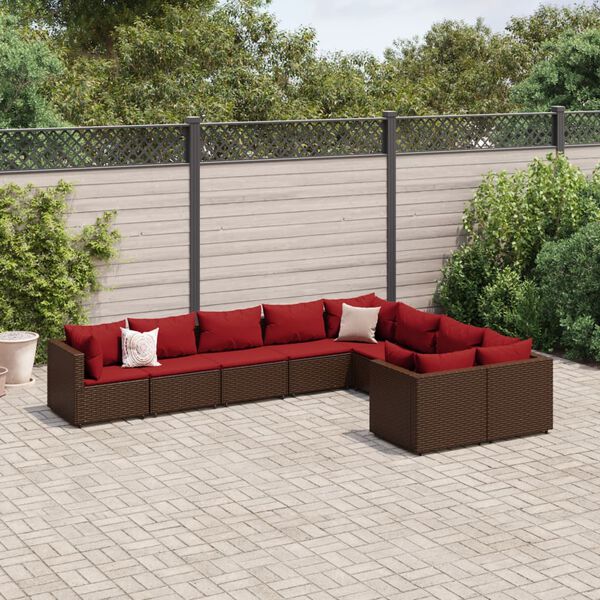 vidaXL 9 Piece Garden Sofa Set with Cushions Brown Poly Rattan