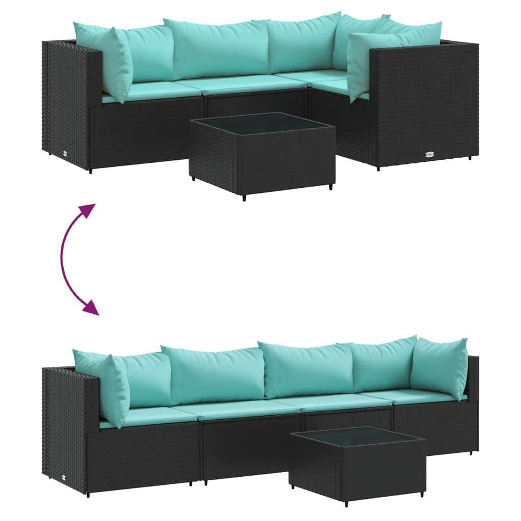 vidaXL 5 Piece Garden Lounge Set with Cushions Black Poly Rattan