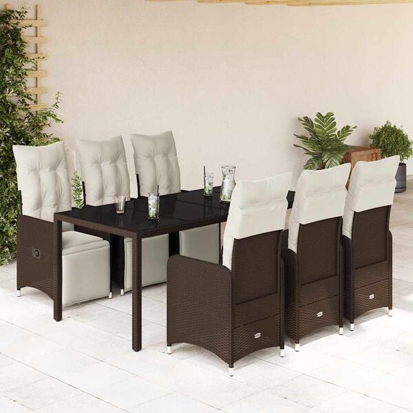 vidaXL 7 Piece Garden Bistro Set with Cushions Brown Poly Rattan