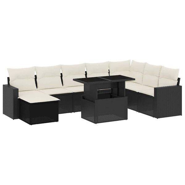 vidaXL 9 Piece Garden Sofa Set with Cushions Black Poly Rattan