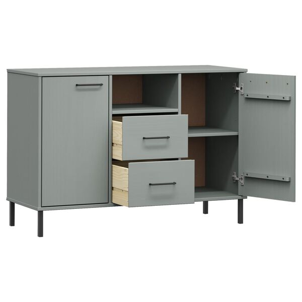 vidaXL Sideboard with Metal Legs Grey 113x40x77 cm Solid Wood OSLO