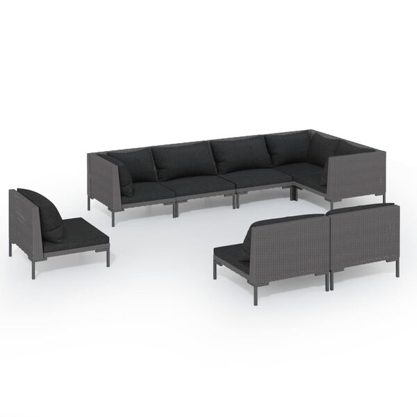vidaXL 8 Piece Garden Lounge Set with Cushions Poly Rattan Dark Grey