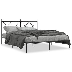 vidaXL Metal Bed Frame without Mattress with Headboard Black 150x200cm