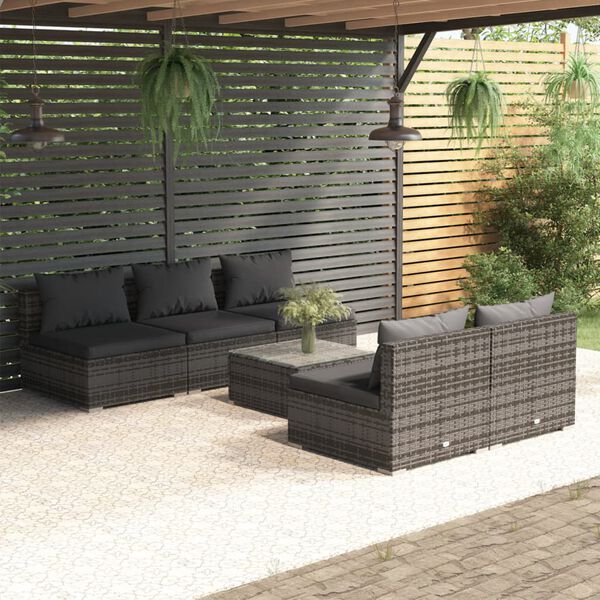 vidaXL 6 Piece Garden Lounge Set with Cushions Poly Rattan Grey