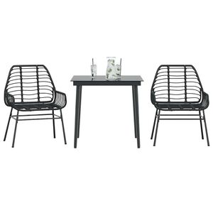 vidaXL 3 Piece Garden Dining Set with Cushions Brown Poly Rattan Glass