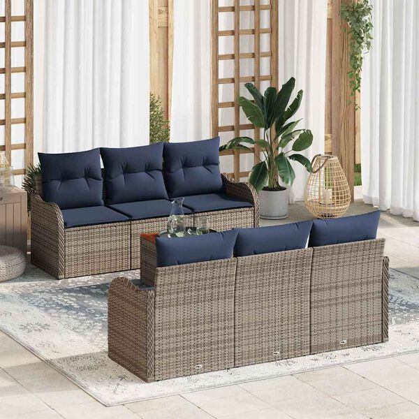 vidaXL Garden Sofa Set with Cushion 7 pcs Grey Poly Rattan