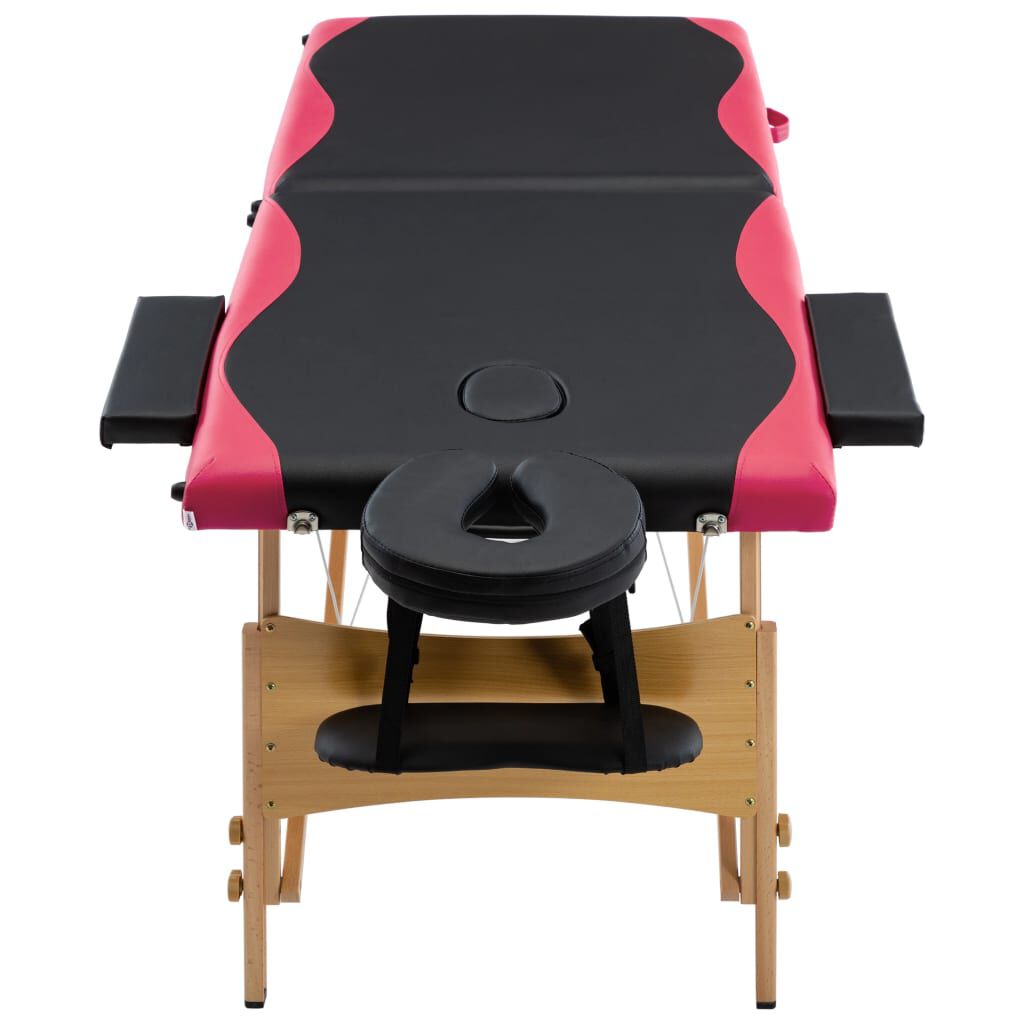 vidaXL Foldable Massage Table 2 Zones Wood Black and Pink