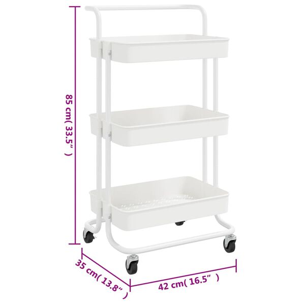 vidaXL 3-Tier Kitchen Trolley White 42x35x85 cm Iron and ABS