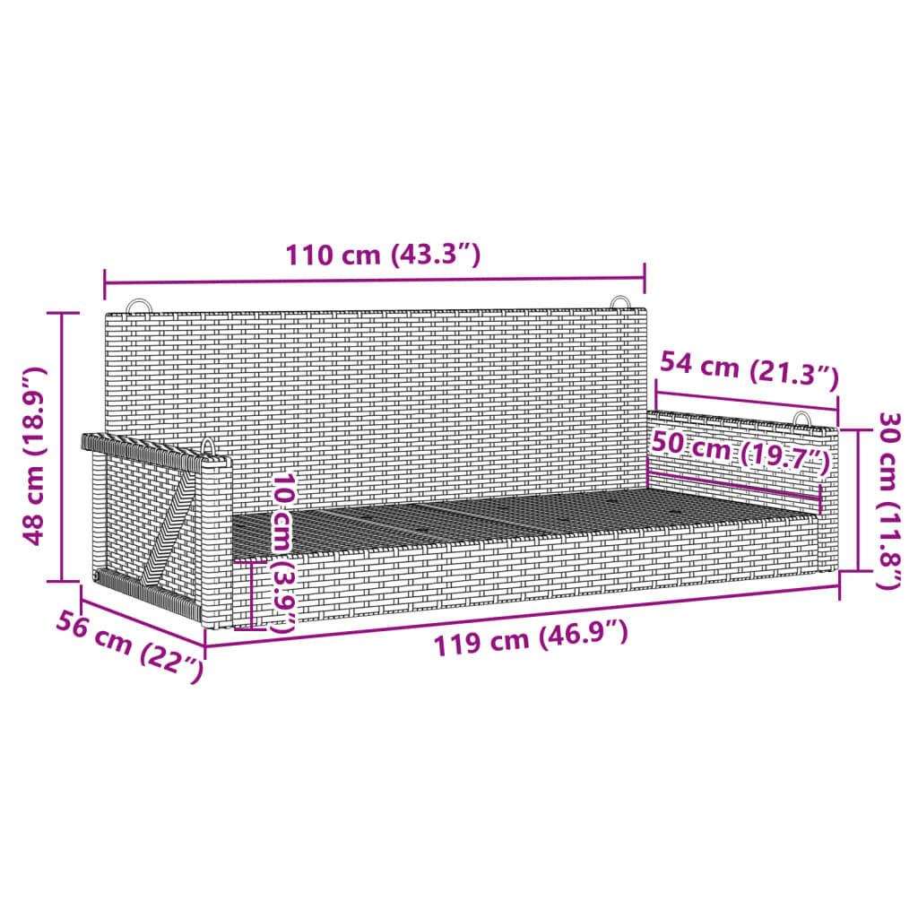 vidaXL Swing Bench Black 119x56x48 cm Poly Rattan