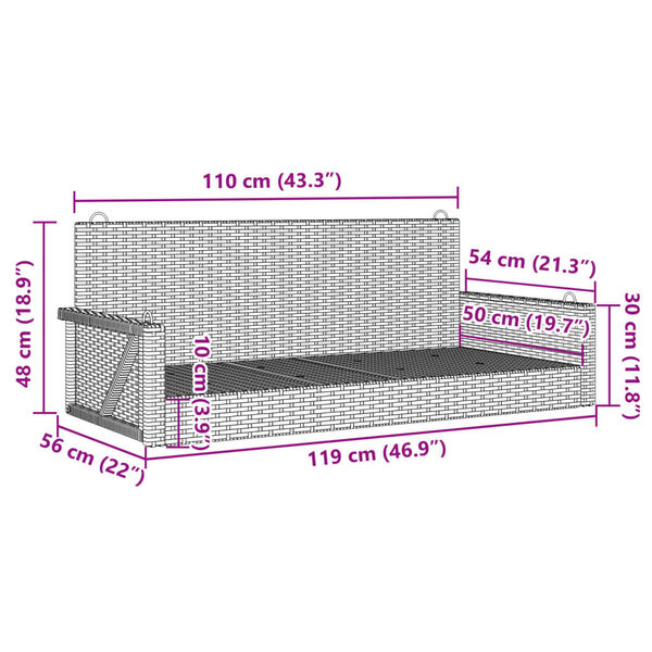 vidaXL Swing Bench Black 119x56x48 cm Poly Rattan