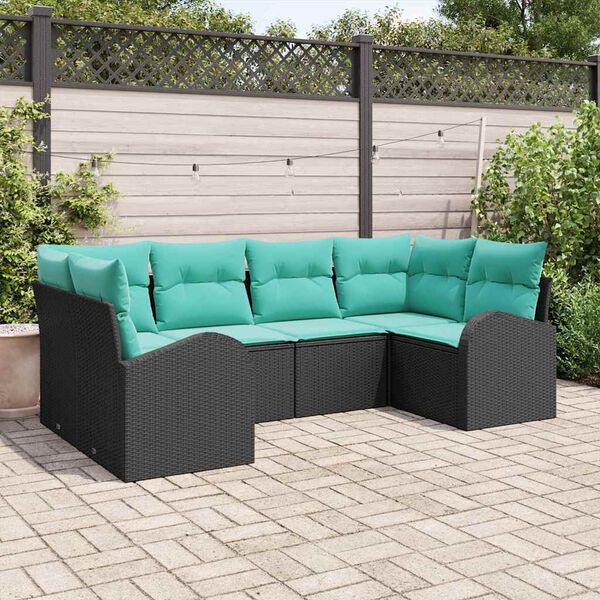 vidaXL Garden Sofa Set 6 pcs Black and Turquoise Poly Rattan