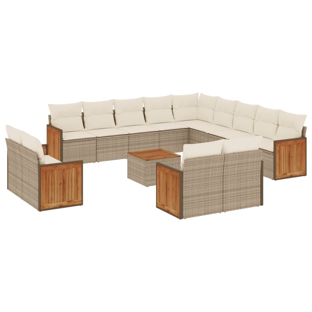 vidaXL 14 Piece Garden Sofa Set with Cushions Beige Poly Rattan