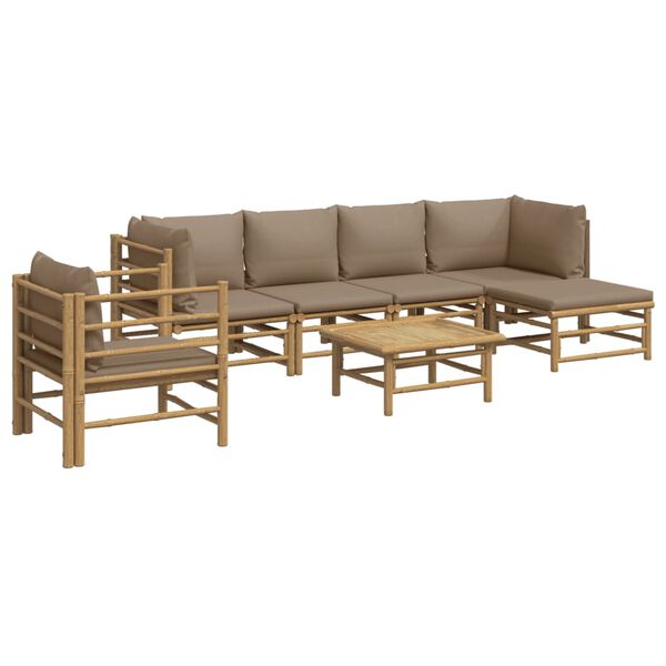 vidaXL 7 Piece Garden Lounge Set with Taupe Cushions Bamboo