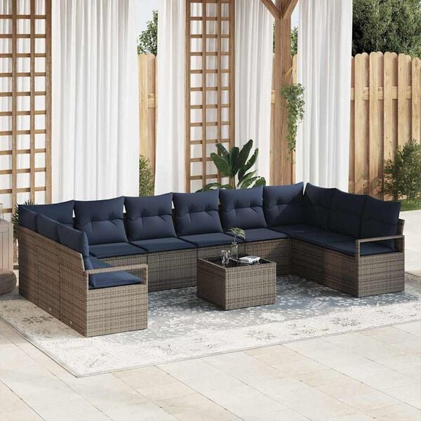 vidaXL Sofa Set with Cushion 11 pcs Grey Poly Rattan