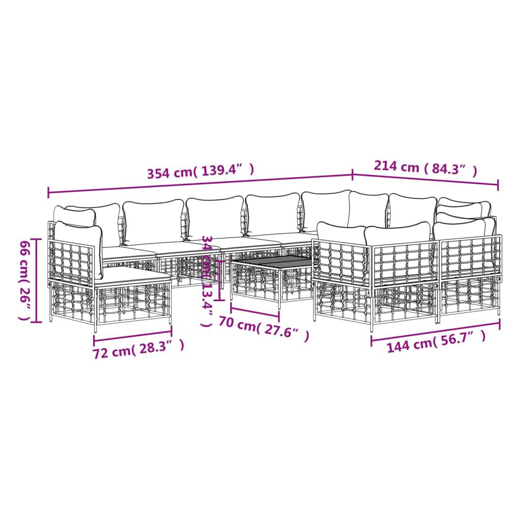vidaXL 11 Piece Garden Lounge Set with Cushions Anthracite Poly Rattan