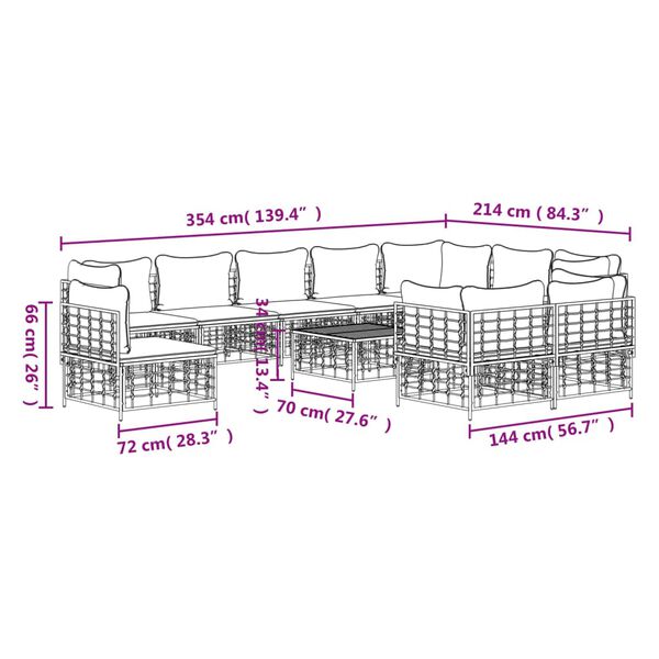 vidaXL 11 Piece Garden Lounge Set with Cushions Anthracite Poly Rattan