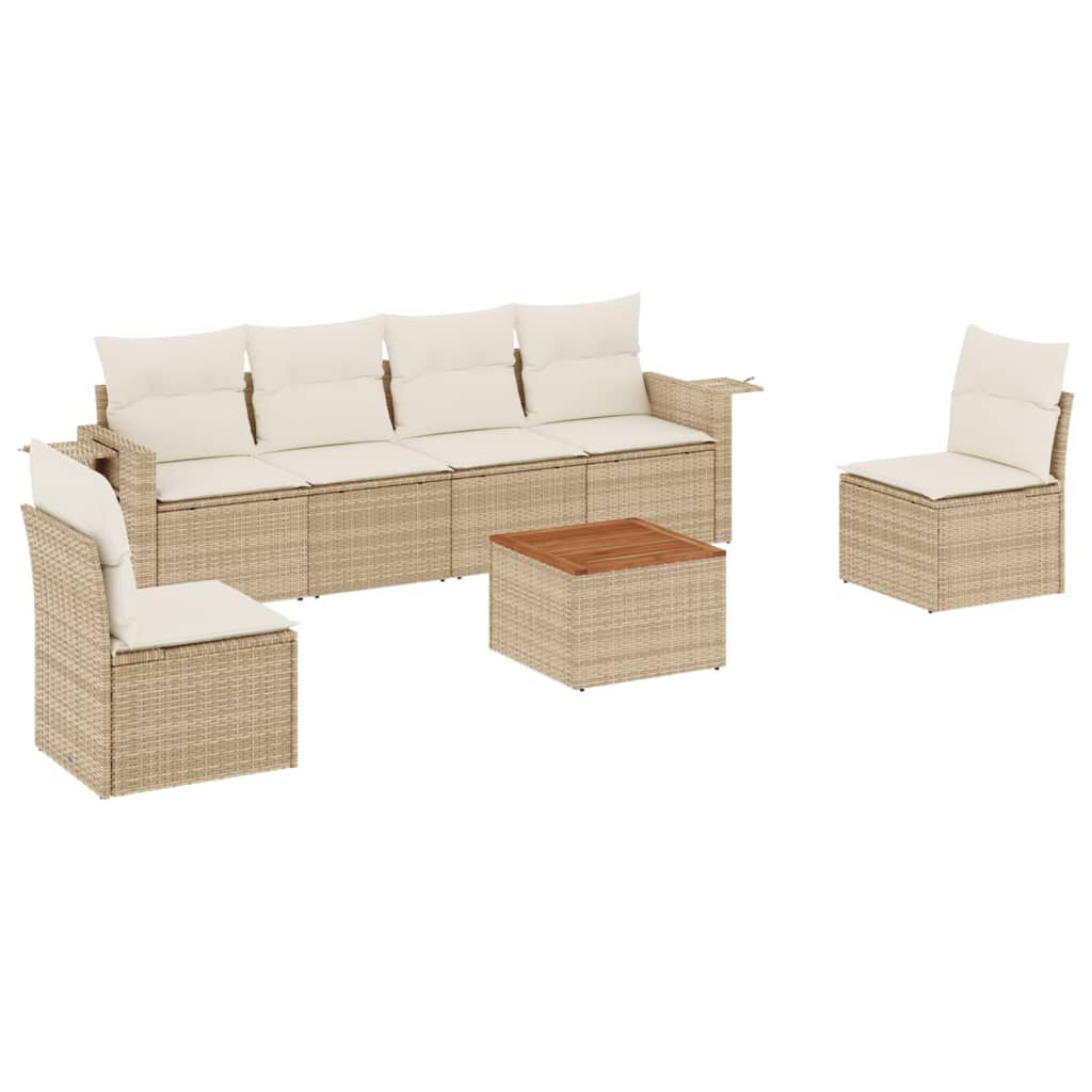 vidaXL 7 Piece Garden Sofa Set with Cushions Beige Poly Rattan