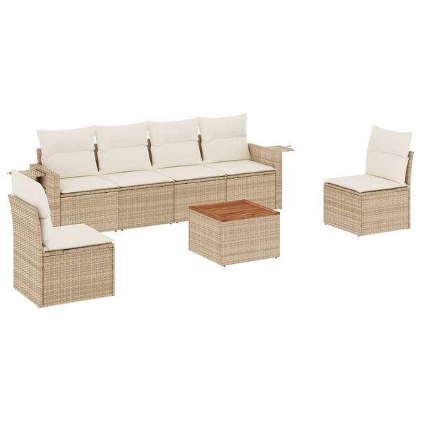 vidaXL 7 Piece Garden Sofa Set with Cushions Beige Poly Rattan