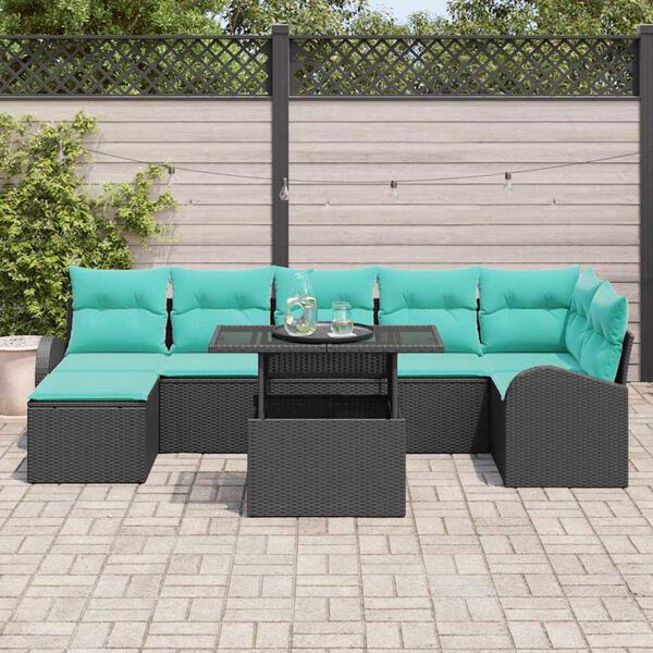 vidaXL Garden Sofa Set with Storage 8 pcs Black Poly rattan