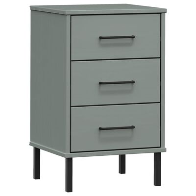 vidaXL Bedside Cabinet with Metal Legs Grey Solid Wood Pine OSLO