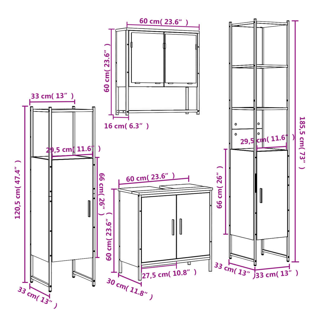 vidaXL 4 Piece Bathroom Furniture Set Smoked Oak Engineered Wood