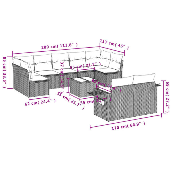 vidaXL 10 Piece Garden Sofa Set with Cushions Beige Poly Rattan