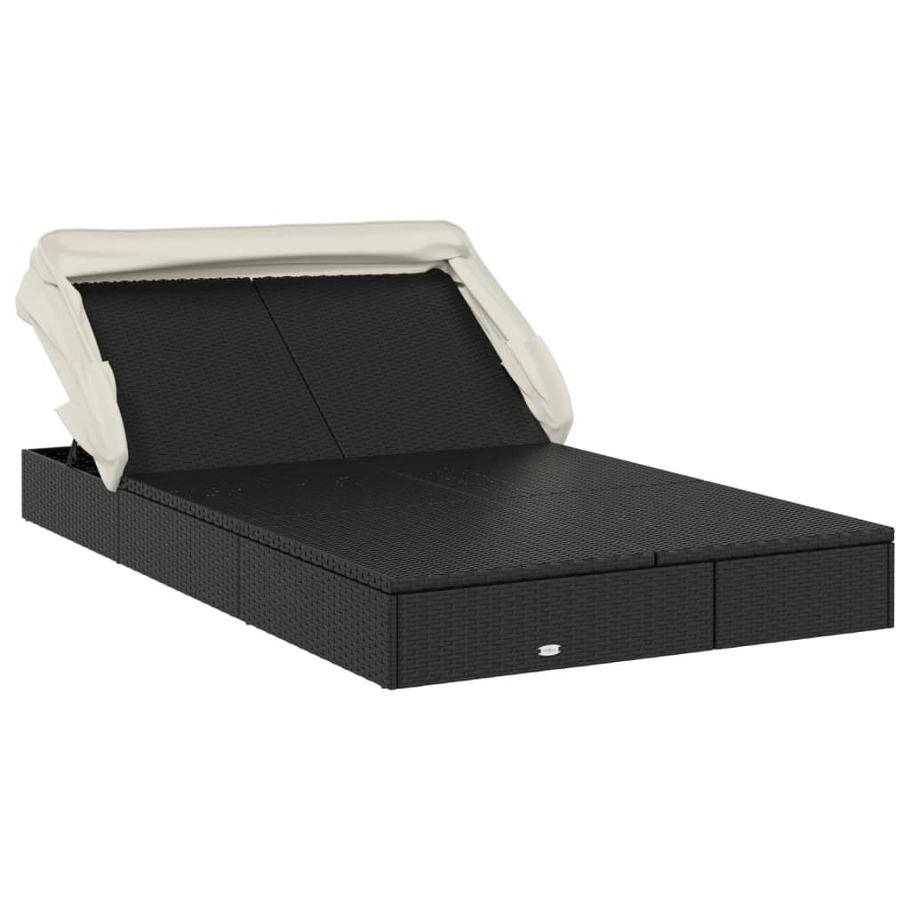 vidaXL 2-Person Sunbed with Foldable Roof Black 213x118x97 cm Poly Rattan
