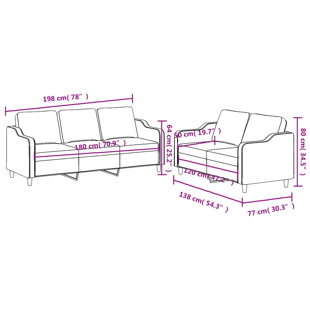 vidaXL 2 Piece Sofa Set with Cushions Dark Grey Fabric