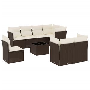 vidaXL 9 Piece Garden Sofa Set with Cushions Brown Poly Rattan
