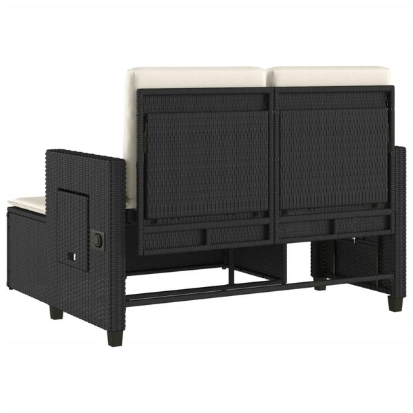 vidaXL Reclining Garden Bench with Cushions Black Poly Rattan