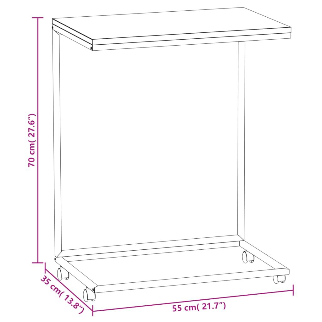 vidaXL Side Table with Wheels Black 55x35x70 cm Engineered Wood