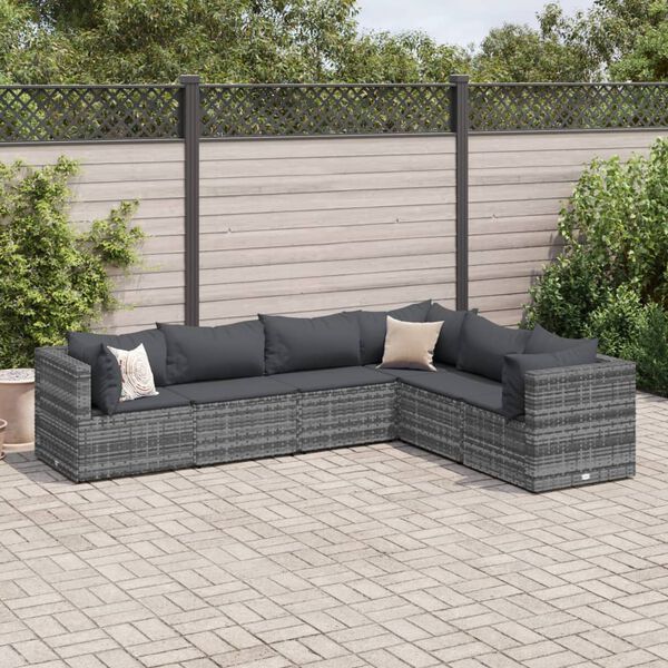vidaXL 6 Piece Garden Lounge Set with Cushions Grey Poly Rattan