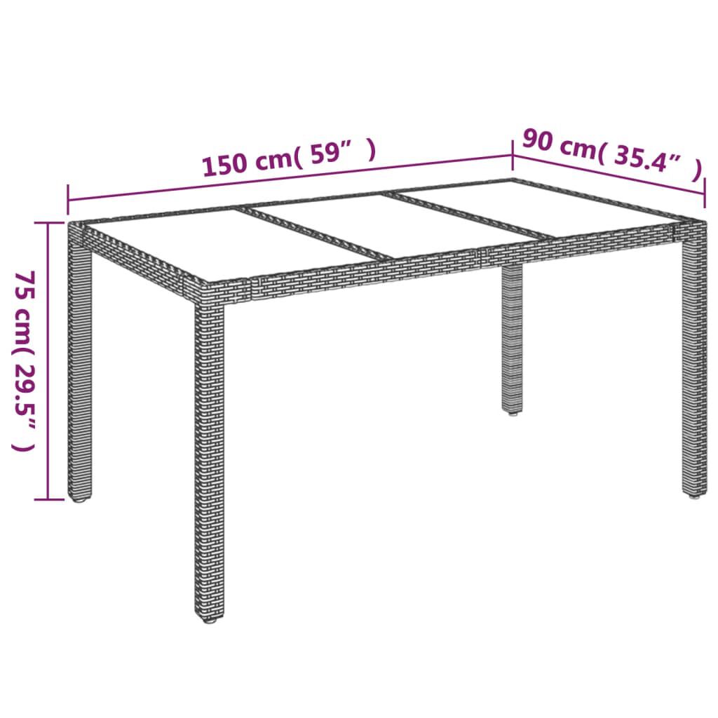 vidaXL Garden Table with Glass Top Grey 150x90x75 cm Poly Rattan
