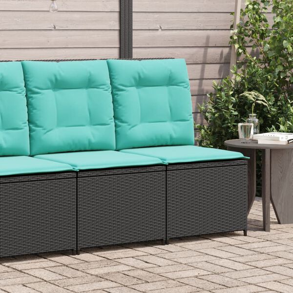 vidaXL Reclining Garden Sofa with Cushions Black Poly Rattan