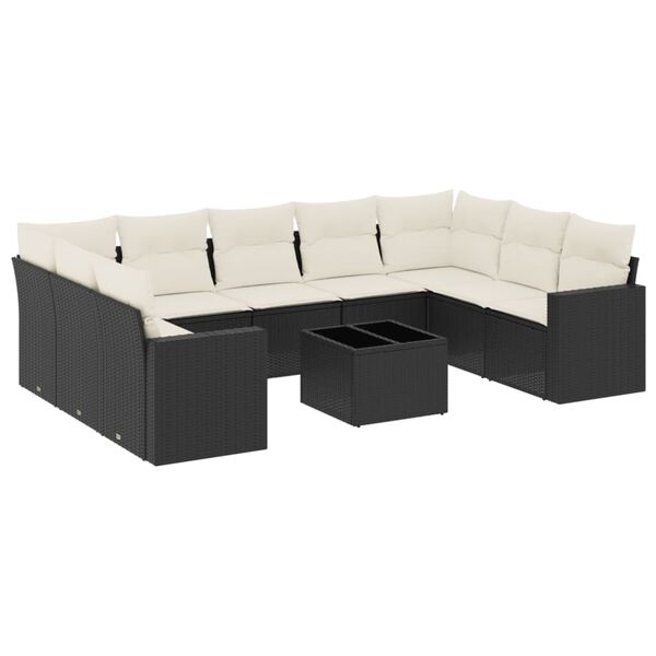 vidaXL 10 Piece Garden Sofa Set with Cushions Black Poly Rattan