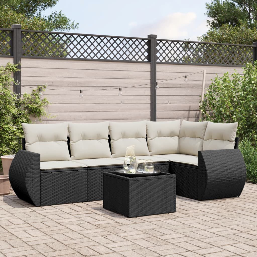 vidaXL 6 Piece Garden Sofa Set with Cushions Black Poly Rattan