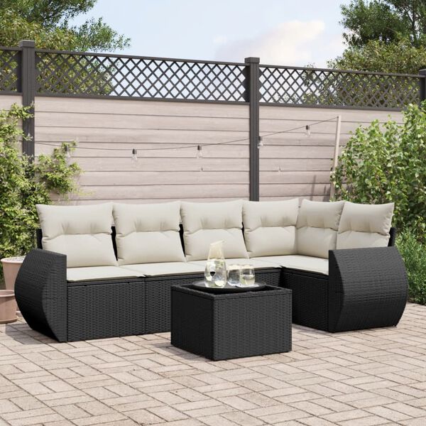 vidaXL 6 Piece Garden Sofa Set with Cushions Black Poly Rattan