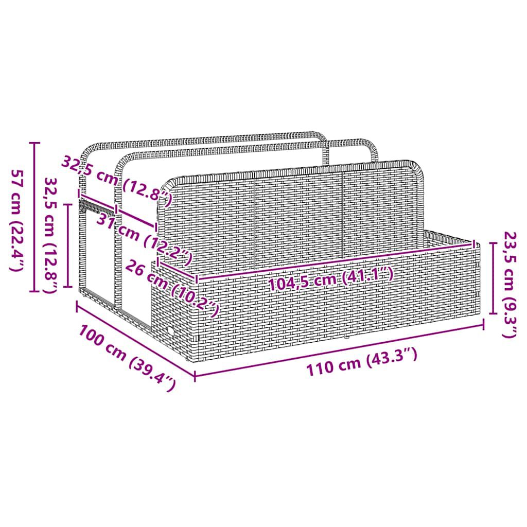 vidaXL Poolside Float Storage Grey 110x100x57 cm Poly Rattan