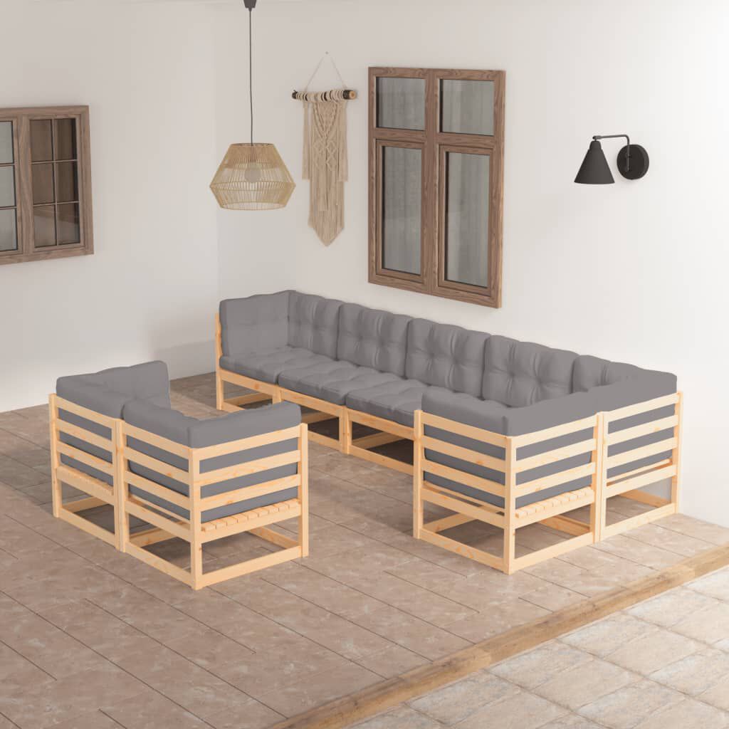 vidaXL 8 Piece Garden Lounge Set with Cushions Solid Pinewood