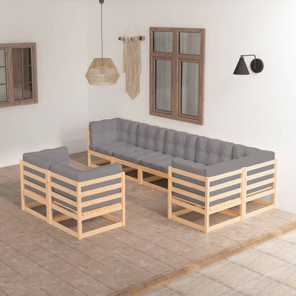 vidaXL 8 Piece Garden Lounge Set with Cushions Solid Pinewood
