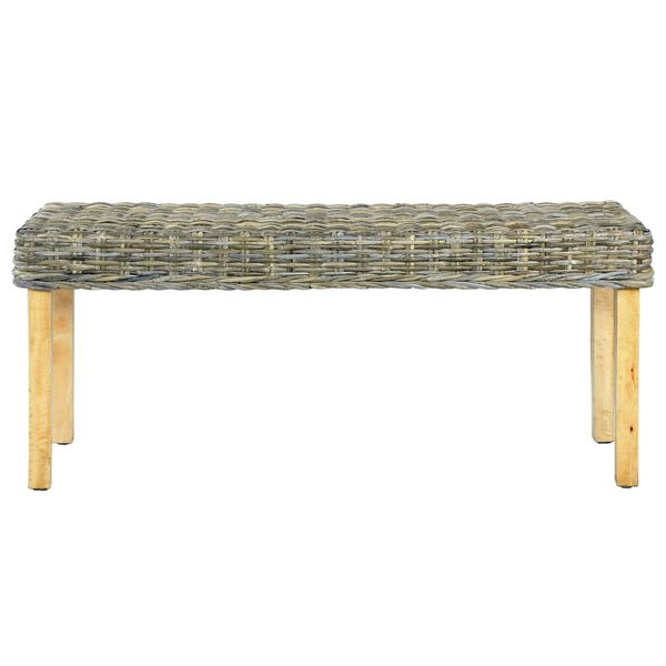 vidaXL Bench 110 cm Natural Kubu Rattan and Solid Mahogany Wood
