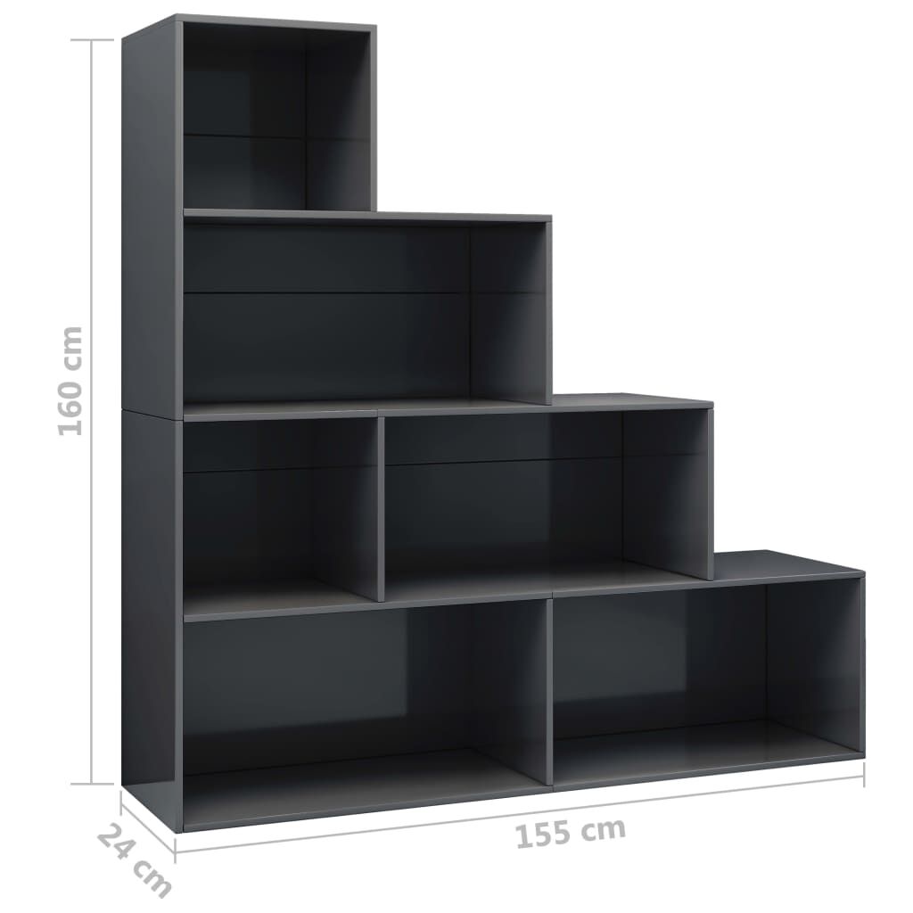 vidaXL Book Cabinet/Room Divider High Gloss Grey 155x24x160 cm Engineered Wood