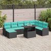 vidaXL Garden Sofa Set with Cushion 9 pcs Black Poly Rattan