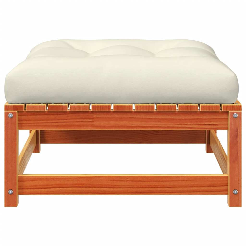 vidaXL Garden Footstool with Cushion Wax Brown Solid Wood Pine