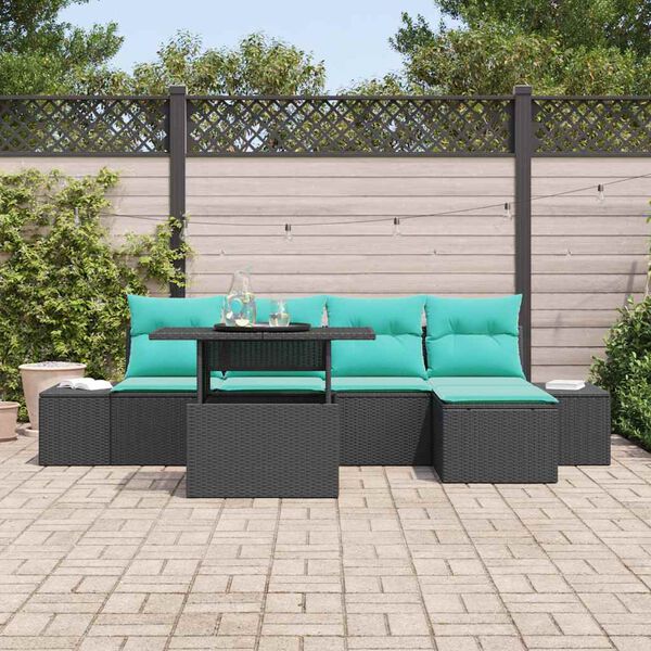 vidaXL Garden Sofa Set with Storage 6 pcs Black Poly rattan